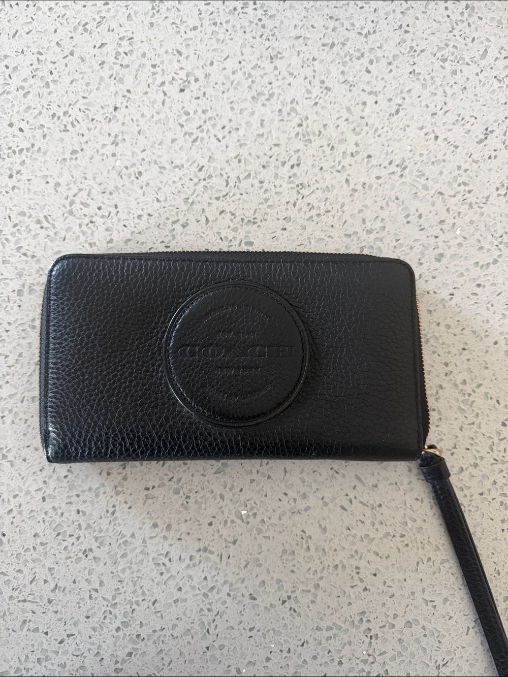 Coach Black Pebbled Leather Zip-Around Wristlet